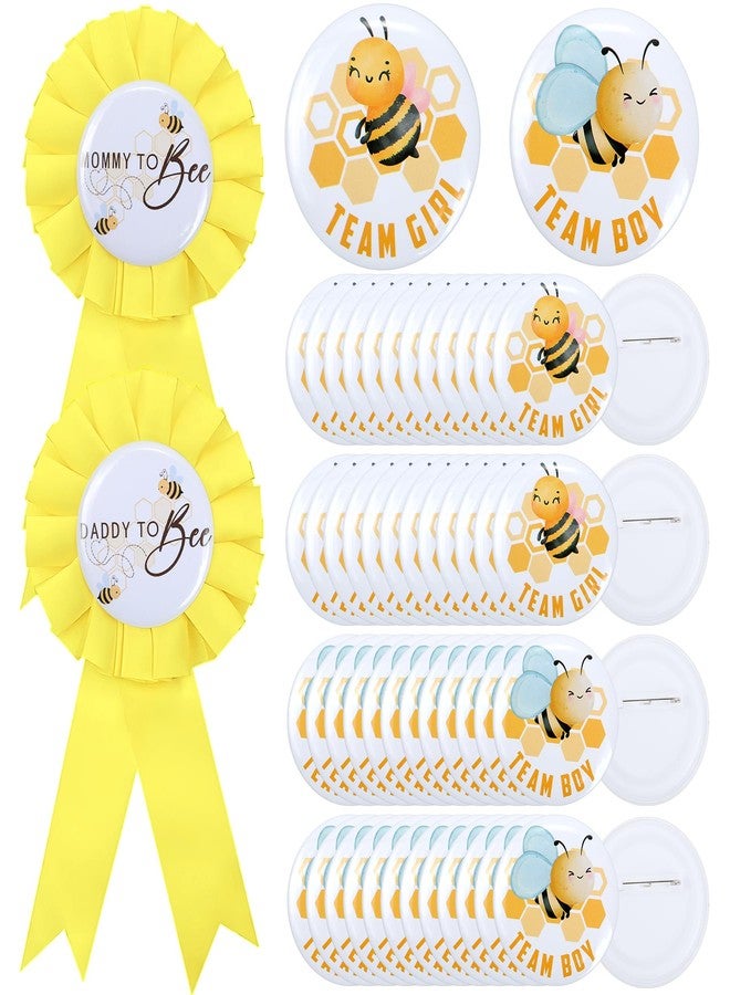 Ohmique What Will Baby Bee Gender Reveal Decorations - Mommy to Be and Daddy to Be Tinplate Badge with 50 Pcs Team Boy Team Girl Pins for Bee Gender Reveal Decorations, He or She Baby Shower Party Supplies - Image 1